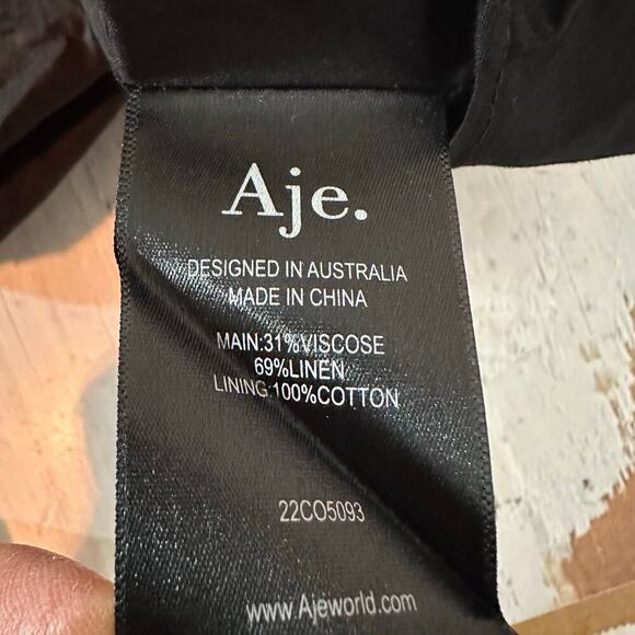 AJE Black Onyx Mimosa Cutout Mini Linen Blend Dress Size AU 6  US 2 XS - Picture 5 of 14